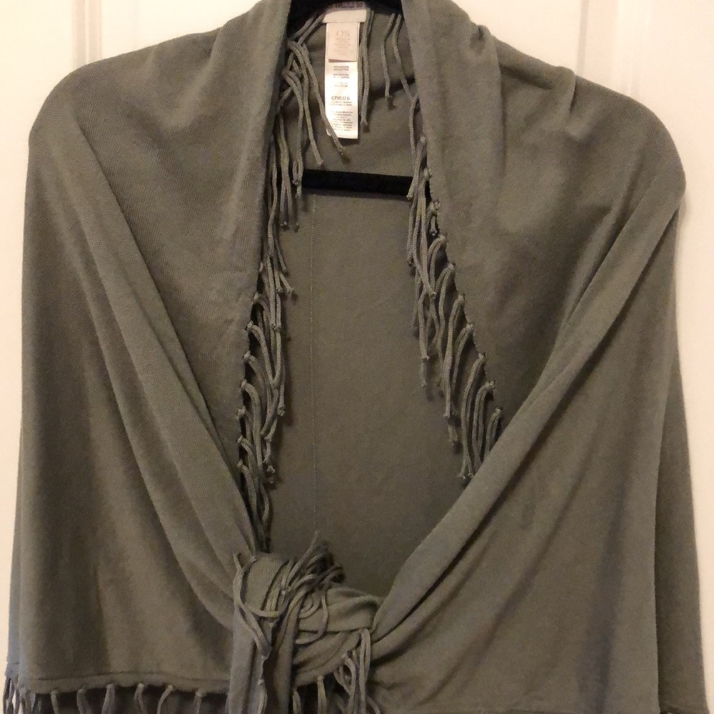 Chico’s Cotton Knit Fringe Triangle Wrap